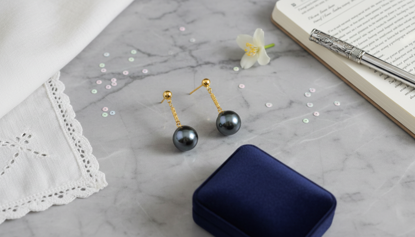 18K Gold Tahitian Black Pearl Earrings for Wedding Glam