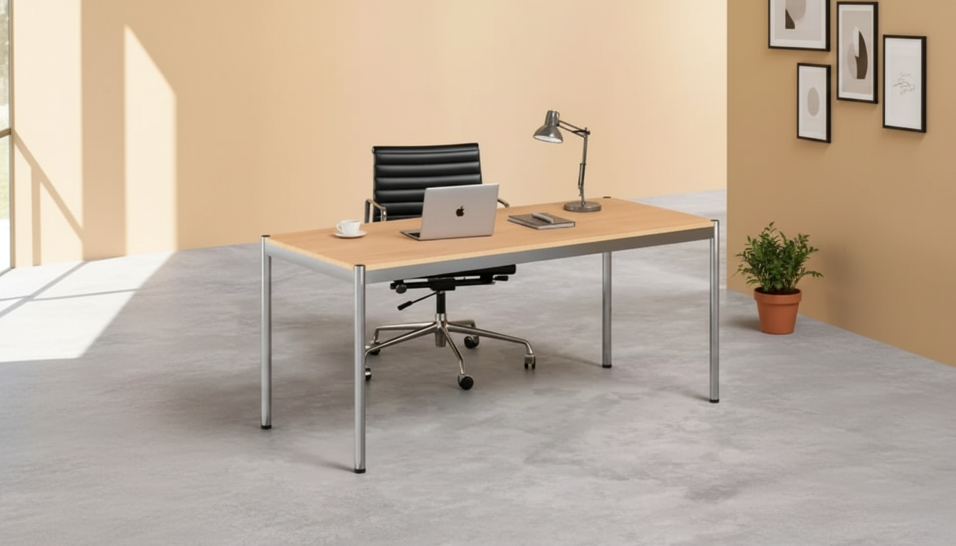 Modern Chrome Writing Desk: Bright, Sleek Home Office