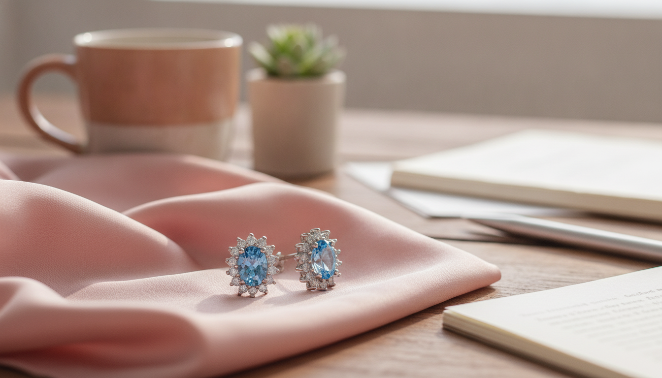 Sterling Silver Blue Moissanite Studs for Daily Shine
