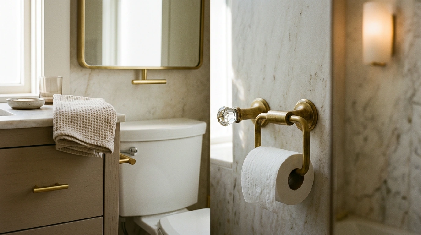 Gold Brass Toilet Paper Holder with Crystal Accent